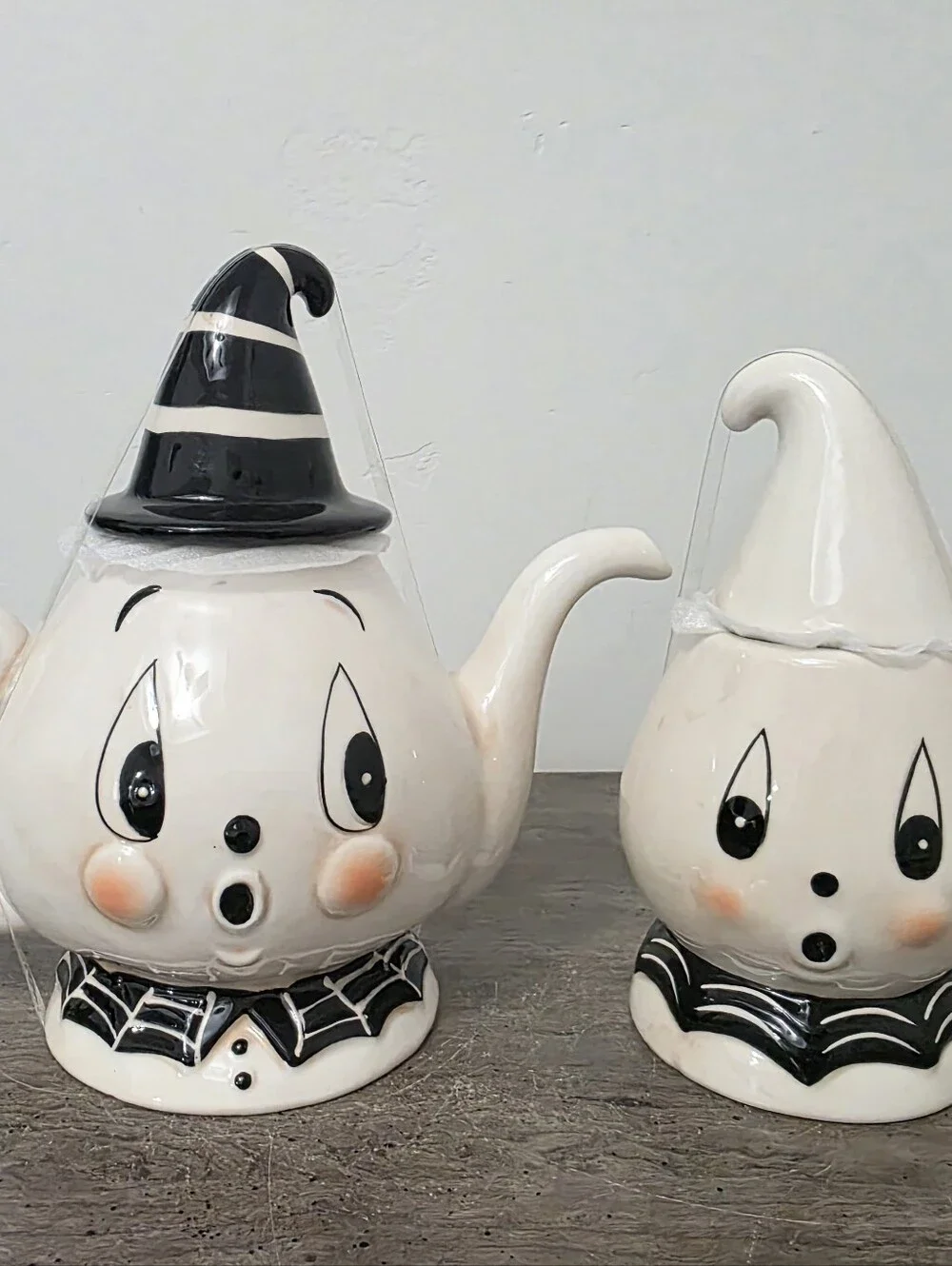 Johanna Parker Gus the Ghost Witch Spiderweb Teapot & Candy Jar New